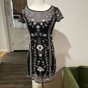 Abercrombie & Fitch Black and White Embroidered Mini Dress
